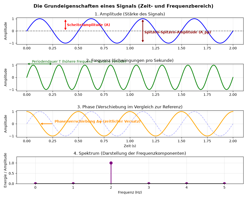 Amplitude, Frequenz, Phase und Spektrum eines Signals