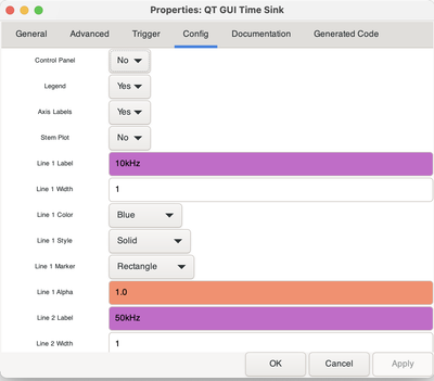 QT GUI Time Sink CONFIG-Optionen